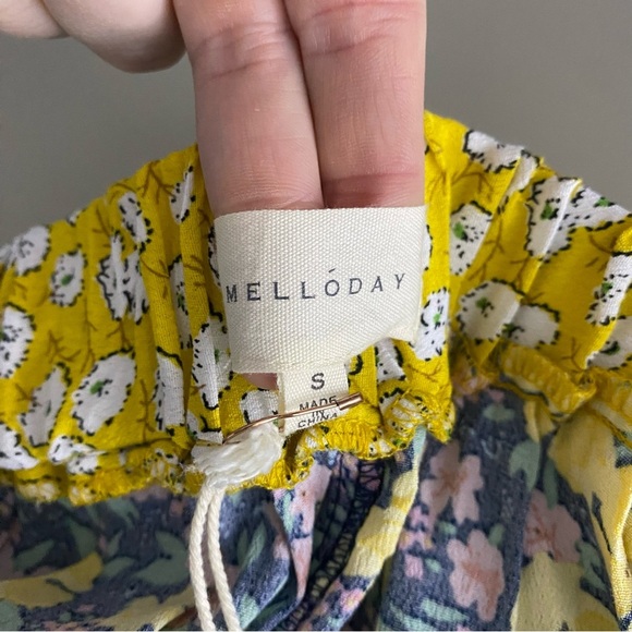 NEW Melloday Faux Wrap Mixed Floral Print Maxi Skirt Small Yellow Blue Tie Back - Picture 7 of 10